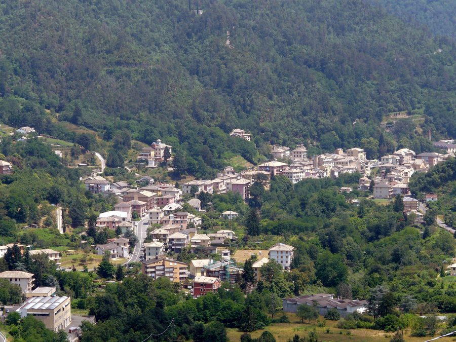Panorama of Cicagna with hilly landscape in Liguria