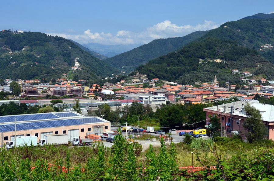 Panorama of Carasco from the road to Leivi in Liguria
