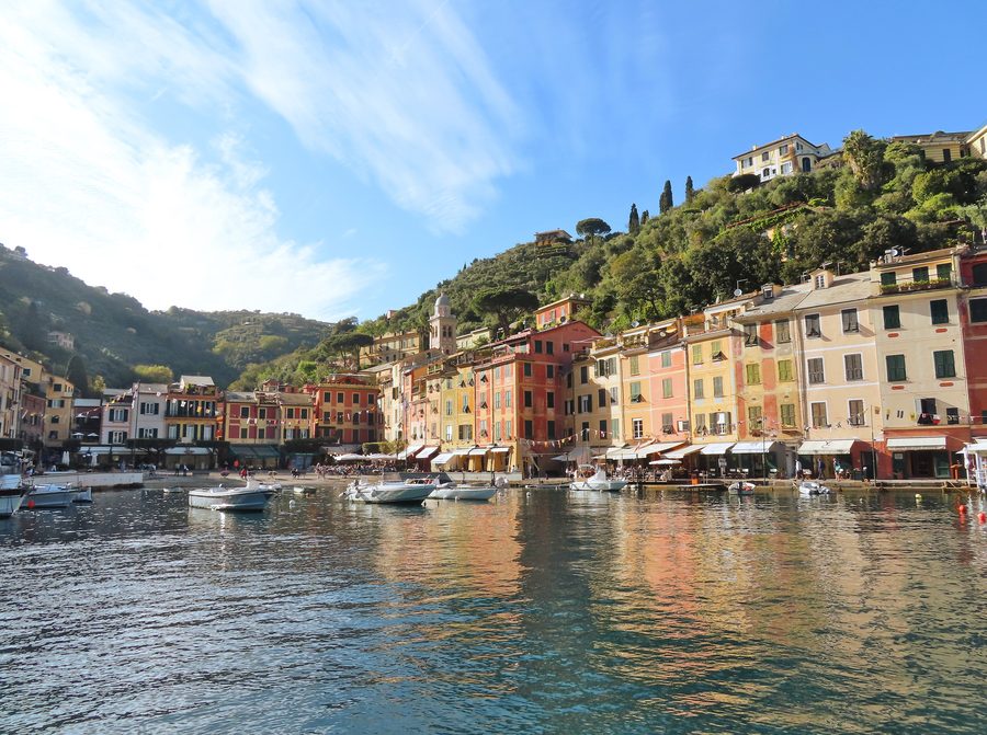 View of the Piazzetta of Portofino with the harbor and the surrounding houses