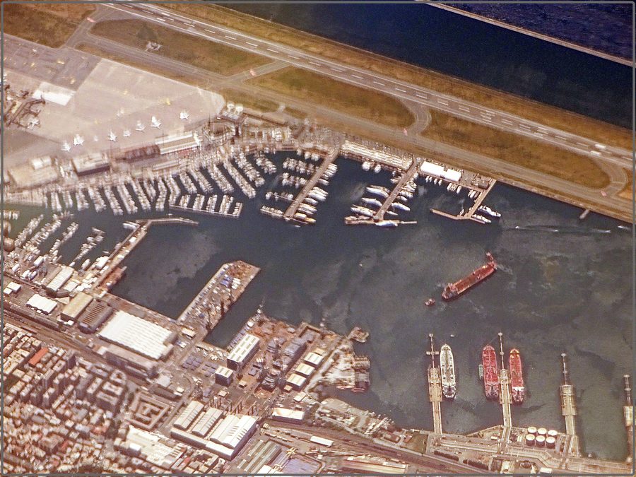 Aerial view of the Marina di Sestri Ponente and the shipyard in Genoa
