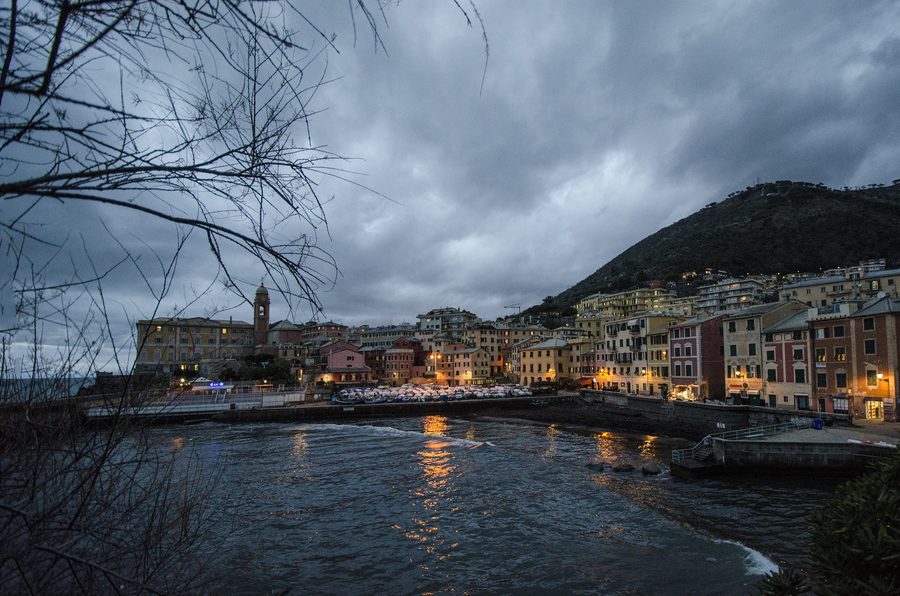 Porticciolo di Nervi with historic houses on the coast of Genoa