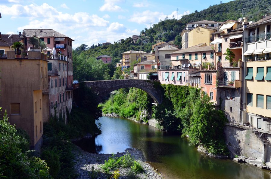 Historic bridge over the Torrente Lavagna in Cicagna, Liguria