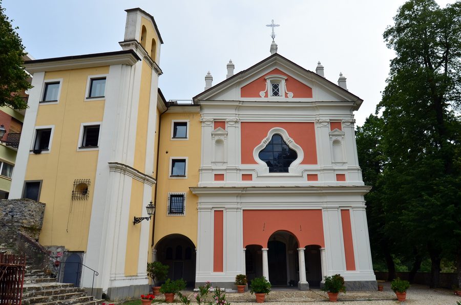 Facade of the sanctuary of Nostra Signora delle Tre Fontane near Montoggio in Liguria
