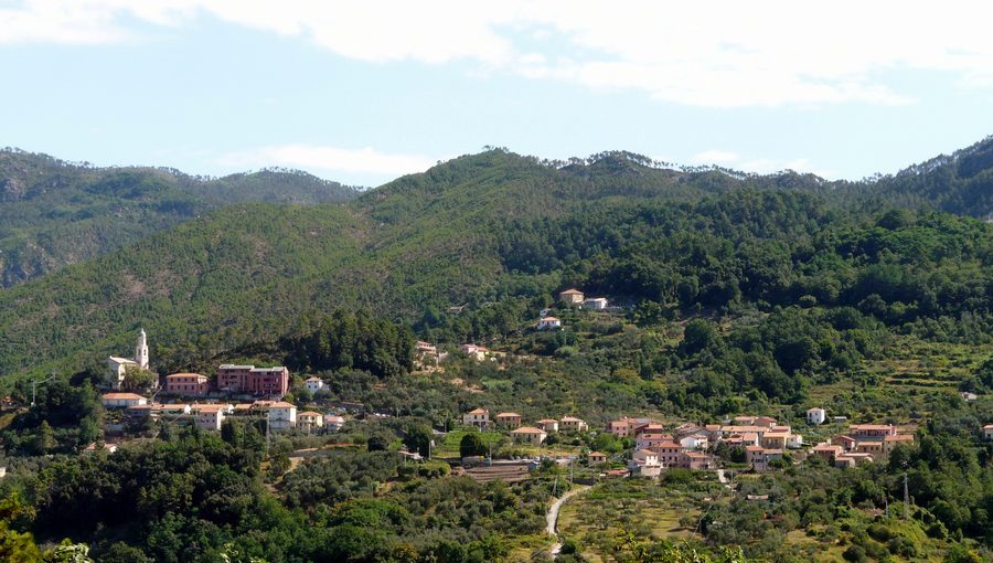 Panorama of Castagnola in Framura with the hilly coastal landscape