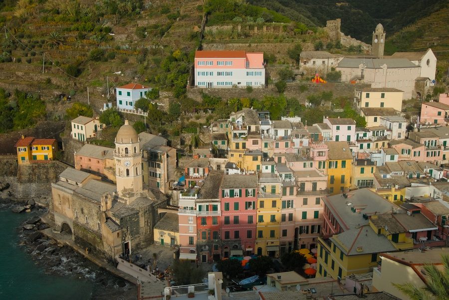 View from Castello Doria onto the historic coastal village of Vernazza